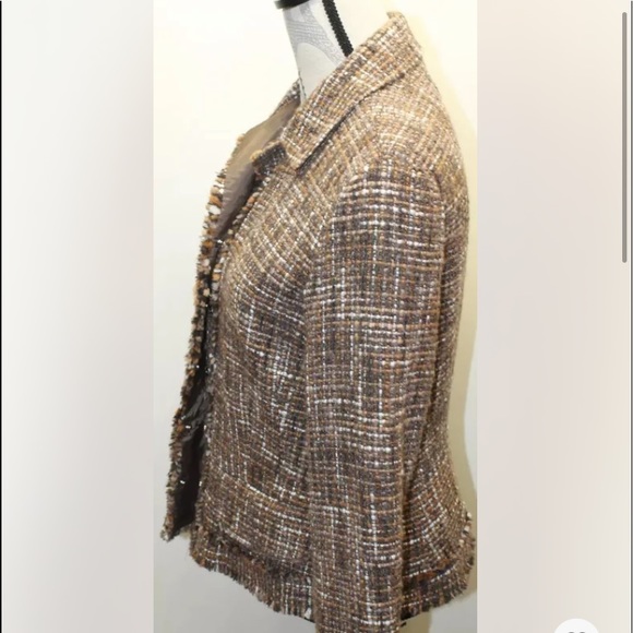Perry Ellis Tweed Women Brown Blazer Size 8 Wool - Picture 9 of 12